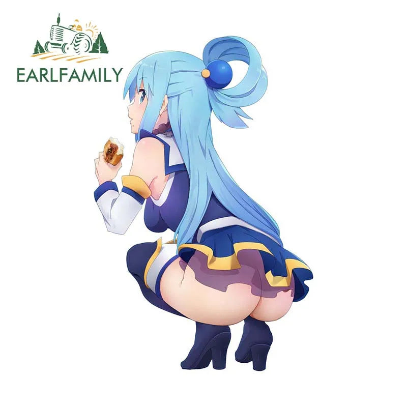 EARLFAMILY 13cm x 8.3cm for Aqua Cute Loli Car Stickers DIY Anime Creative Decal Scratch-Proof Windows Trunk Car Door Protector