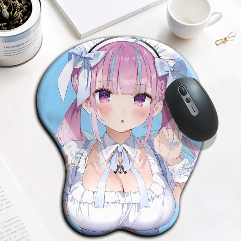 Tapis de souris Hololive Minato Aqua 3D Oppai Kawaii Anime Gaming Mousepad avec repose-poignet en silicone souple pour PC Gamer