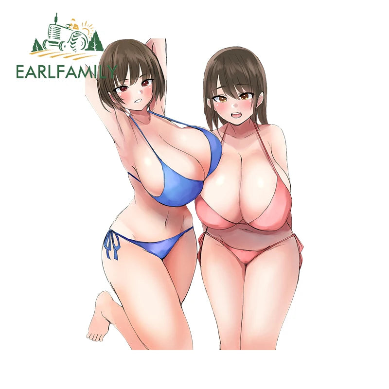 EARLFAMILY 13cm x 12.9cm Pyra Mythra Xenoblade Stickers Huge Breasts Hentai Boobs Female Fur Bikini Waifu NSFW Car Accessories