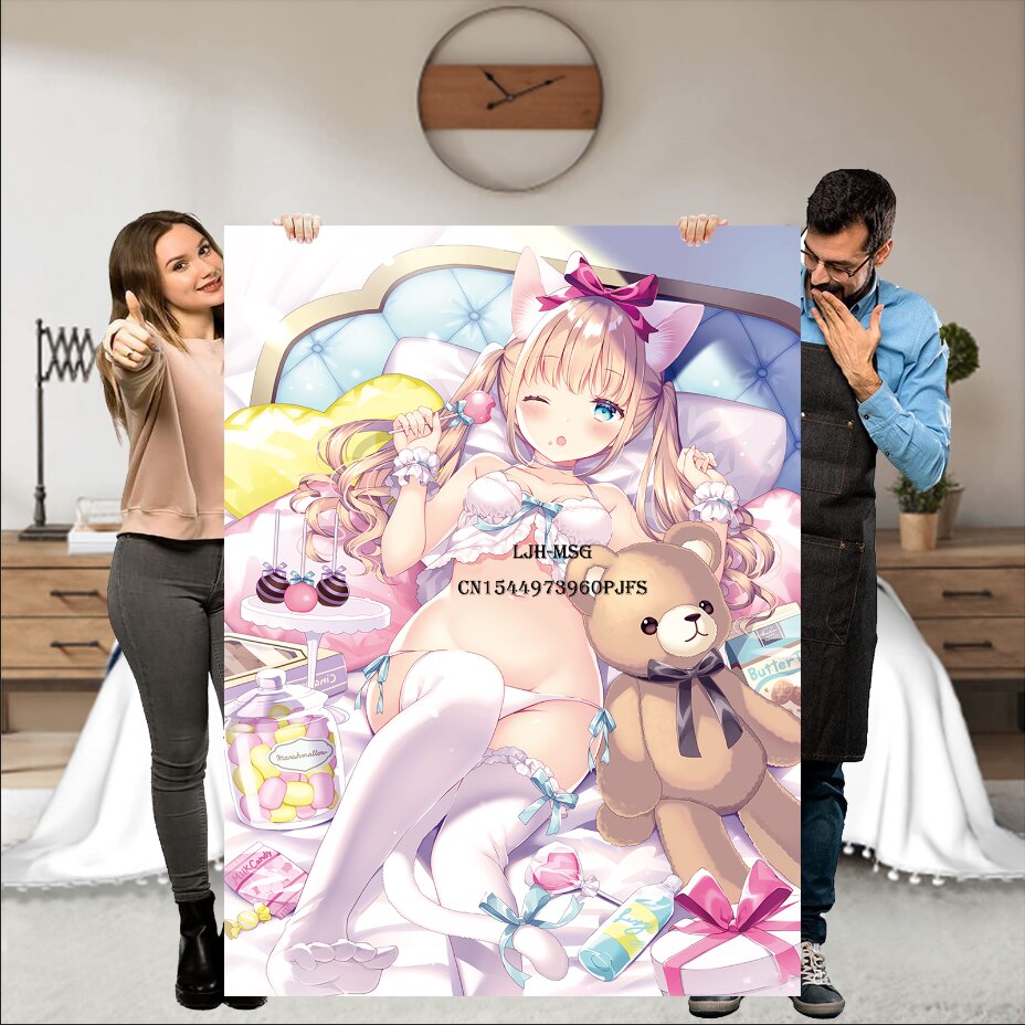 Hentai Anime Blanket Kawaii Demon Girl Manga Wallpaper Super Soft Flannel Blanket Succubus Blanket for Anime Fan and Otaku Waifu