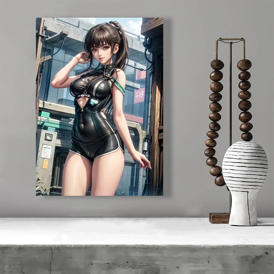 1pc Hot Ponytail Girl Canvas Wall Art, Anime Character Canvas Poster, Beauty Print Poster For Living Room Home Decor Frameless