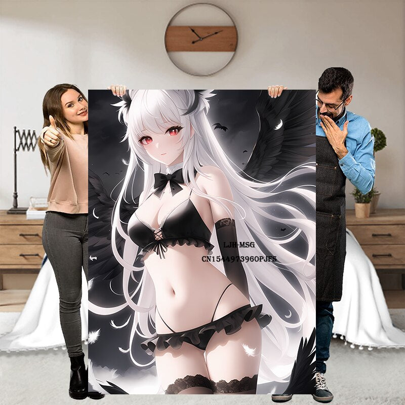 Japanese Anime Girl Blanket Flannel Angel Soft Plush Sofa Bed Throwing Personalized Decorative Otaku Waifu Gift for Bed Decor