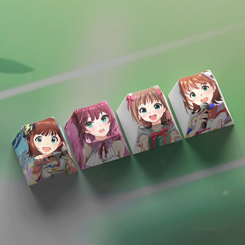 4 Keys/set THE IDOLMASTER Keycaps PBT Dye Sublimation Key Caps For MX Switches Cherry Profile Anime Cartoon Keycap