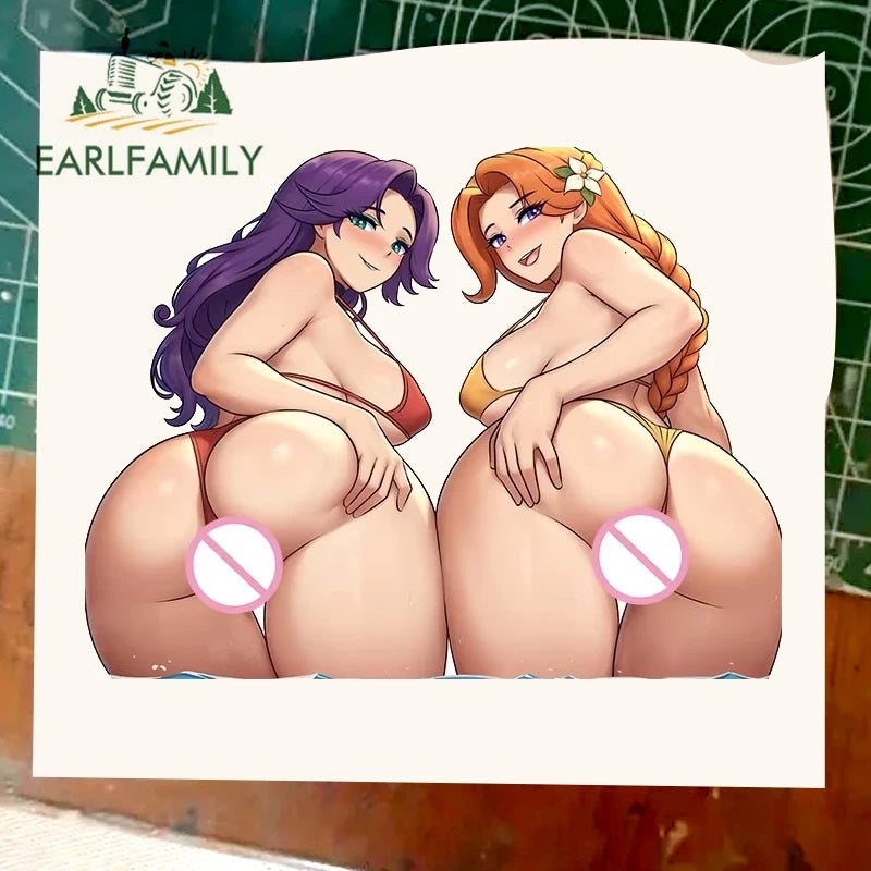 EARLFAMILY 13cm x 11.5cm Fanart Anime Girl Original Car Sticker Hentai NSFW Windows Vinyl Decal Personality Waifu Graphics