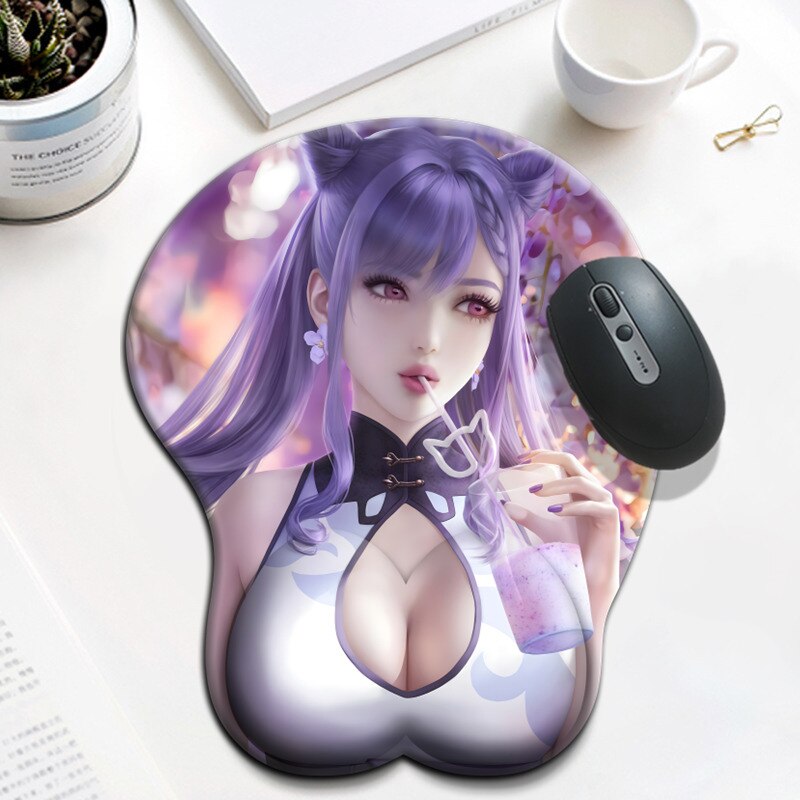 Genshin Impact Raiden Shogun Eula Keqing Anime Girl Big Oppai Breast 3D Mouse Pad Mat with Wrist Rest Soft Silicone Mat