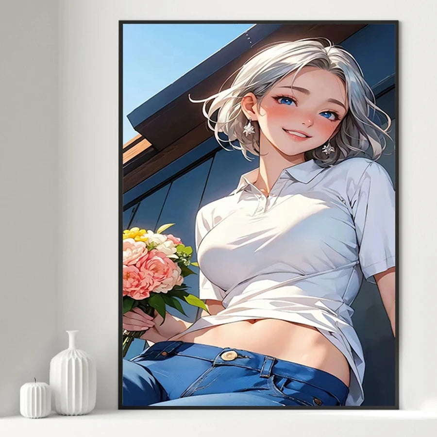 Hot Sexy Beauty Canvas Wall Art, Anime Girl Canvas Poster, Cartoon Anime Prints Poster For Living Room Home Decor Frameless