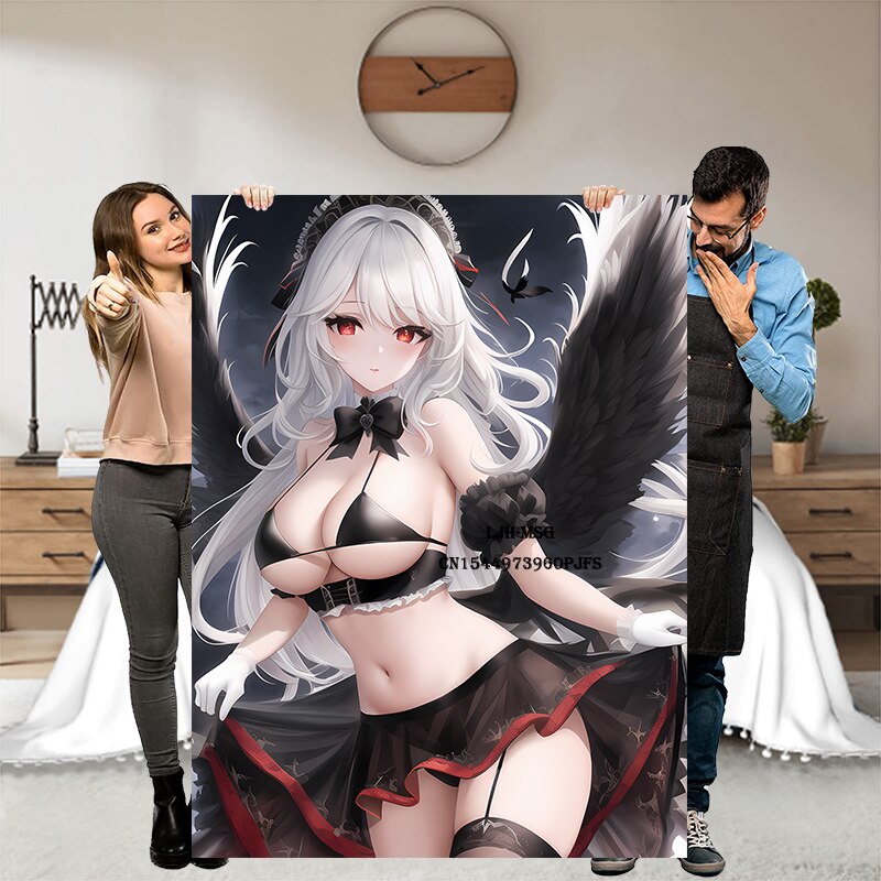 Japanese Anime Girl Blanket Flannel Angel Soft Plush Sofa Bed Throwing Personalized Decorative Otaku Waifu Gift for Bed Decor