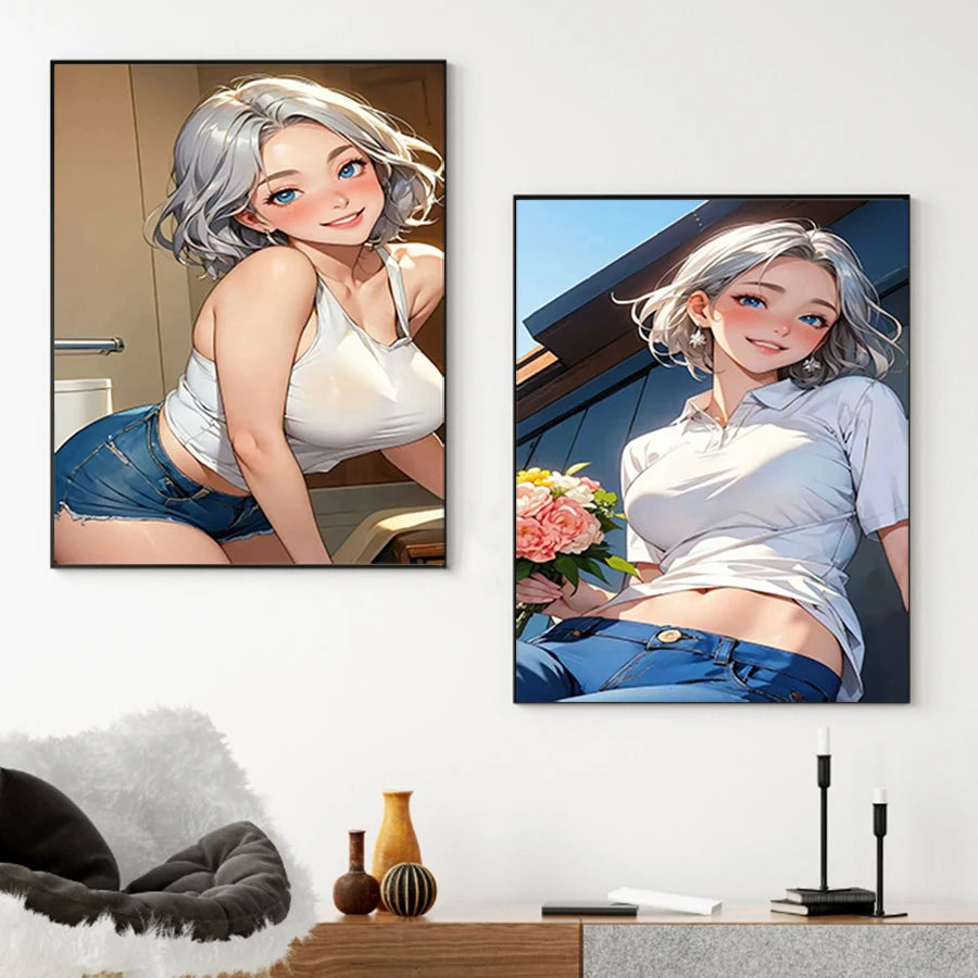 Hot Sexy Beauty Canvas Wall Art, Anime Girl Canvas Poster, Cartoon Anime Prints Poster For Living Room Home Decor Frameless