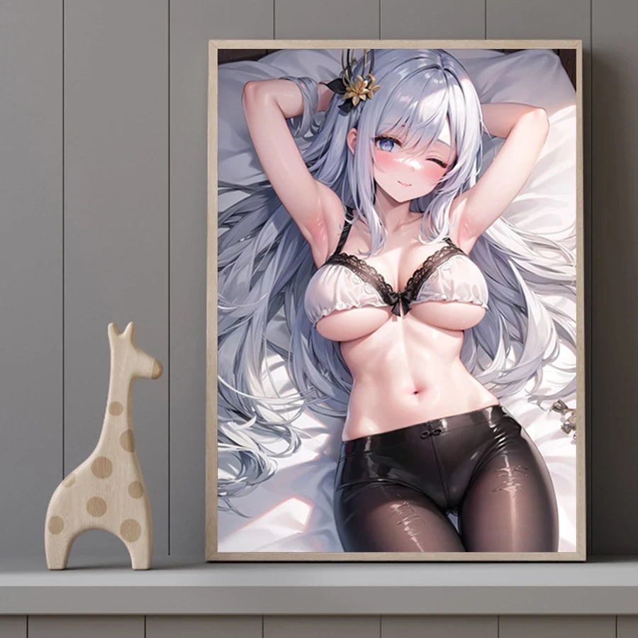 Hot Sexy Beauty Canvas Wall Art, Anime Girl Canvas Poster, Cartoon Anime Prints Poster For Living Room Home Decor Frameless