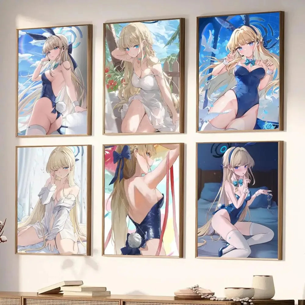 Blue Archive Anime Game swimsuit Sexy Girl Poster Stickers Living Room Bedroom Entrance Cafe Wall Art Decoration