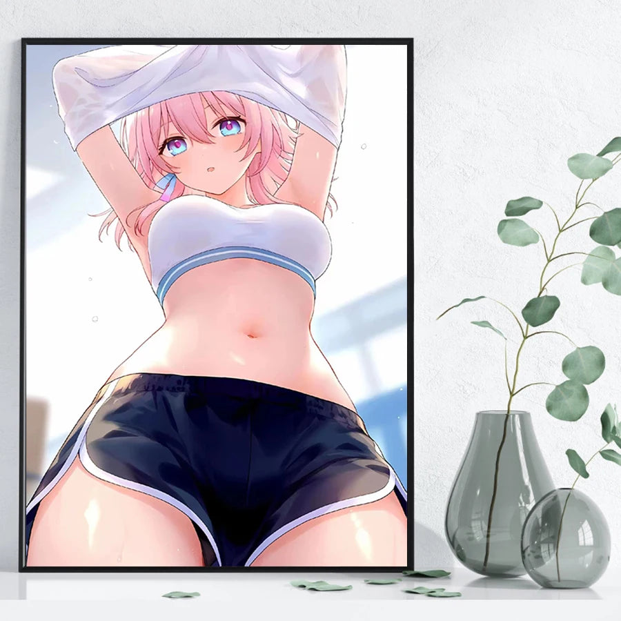 Hot Sexy Beauty Canvas Wall Art, Anime Girl Canvas Poster, Cartoon Anime Prints Poster For Living Room Home Decor Frameless