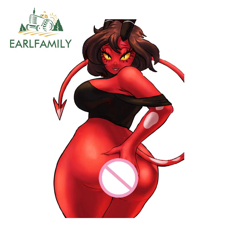 EARLFAMILY 13cm x 11.3cm for Helluva Boss Hentai Ass Car Sticker Sexy Anime Devil Girl Decal Waifu RV Car Accessories Decoration