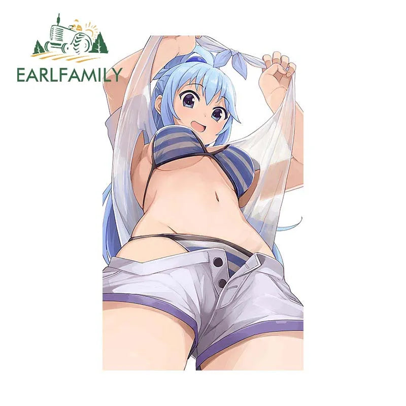 EARLFAMILY 13cm x 8.3cm for Aqua Cute Loli Car Stickers DIY Anime Creative Decal Scratch-Proof Windows Trunk Car Door Protector