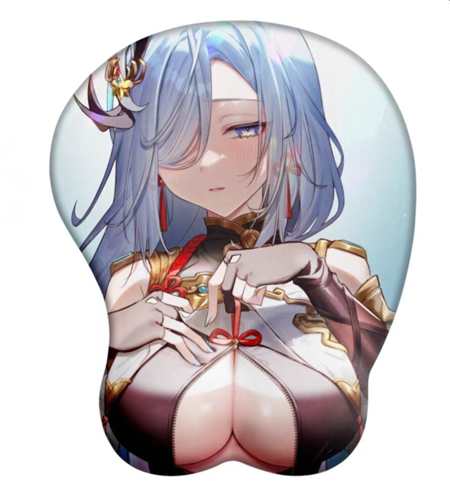 3D Genshin Impact Computer Mouse Pad Kawaii Hutao Stereo Mousepad with Wrist Guard Silicone Wrist Pad Gaming Mouse Mat Zhongli