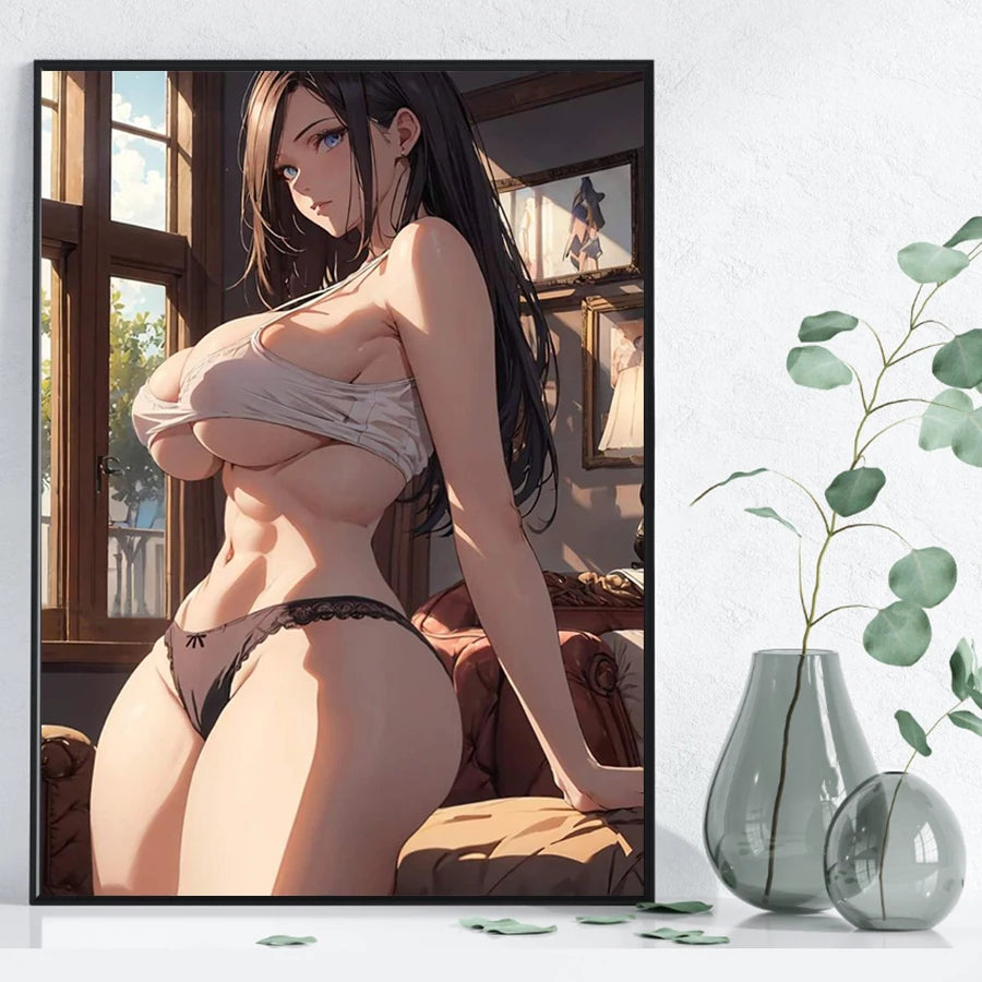 Hot Sexy Beauty Canvas Wall Art, Anime Girl Canvas Poster, Cartoon Anime Prints Poster For Living Room Home Decor Frameless