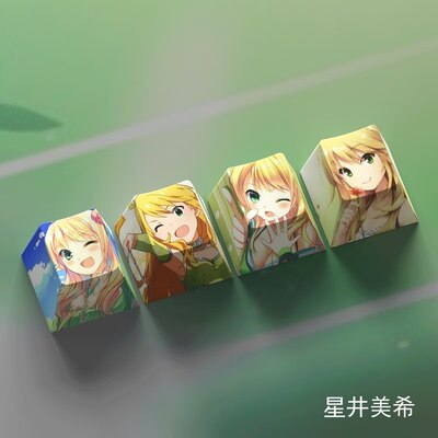 4 Keys/set THE IDOLMASTER Keycaps PBT Dye Sublimation Key Caps For MX Switches Cherry Profile Anime Cartoon Keycap