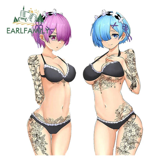 Hentai anime sticker 13cm for blacked Rem Tattoo Sexy Anime Car Sticker Car Accessories Decal Waterproof Laptop JDM Windows Caravan Decor