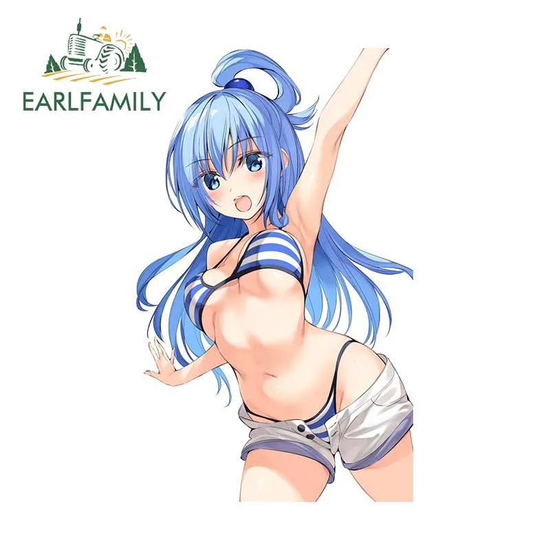 EARLFAMILY 13cm x 8.3cm for Aqua Cute Loli Car Stickers DIY Anime Creative Decal Scratch-Proof Windows Trunk Car Door Protector