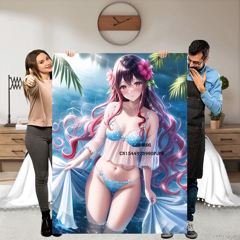 Hentai Anime Kawaii Girl Blanket Flannel Soft Plush Sofa Bed Throwing Cartoon Blankets Japanese Otaku Waifu Gift for Bed Decor