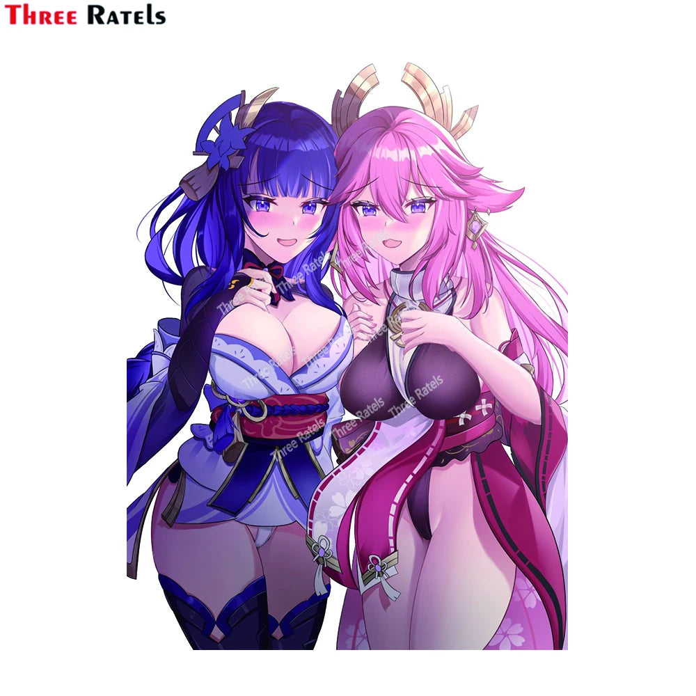 Three Ratels H280 Sexy Anime Girl  Raiden Shogun And Yae Miko Genshin Impact Occlusion Scratch DIY Vinyl Material Decor Stickers