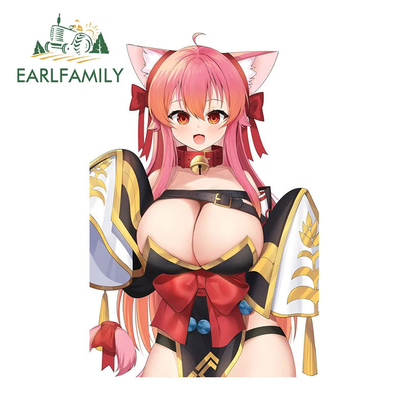 EARLFAMILY 13cm x 8.7cm for Hentai Cat Gril Car Sticker Sunscreen Fashionable Decal Waterproof Scratch-proof Trunk Car Lable