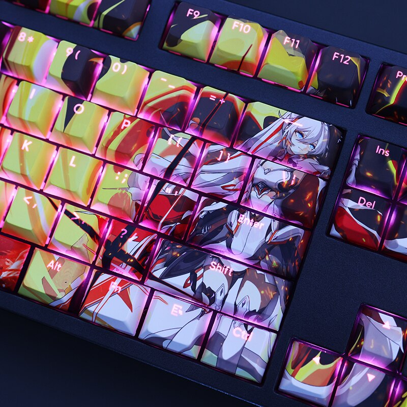 1 Set Honkai Impact 3 Kiana Herrscher of Flamescion Keycap PBT Dye Sub Backlit Keycaps Gaming Key Caps For ANSI 61 87 104 108