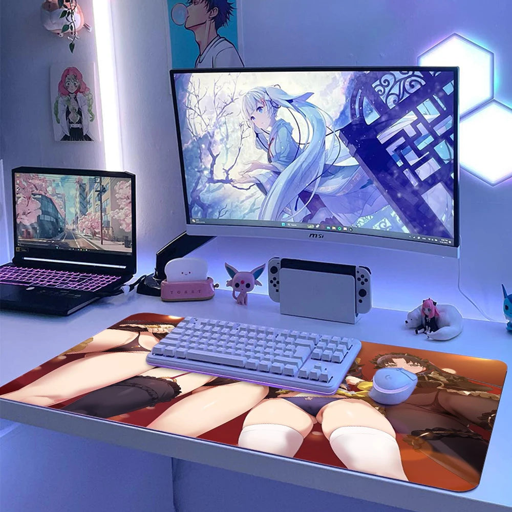 Sexy Play Mat Anime Custom Size Mouse Pads Provocative Mousepad Naughty Titillating Mausepad Flirtatious Desktop Setup Non-slip