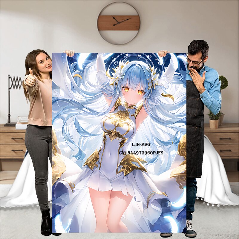 Japanese Anime Girl Blanket Flannel Angel Soft Plush Sofa Bed Throwing Personalized Decorative Otaku Waifu Gift for Bed Decor