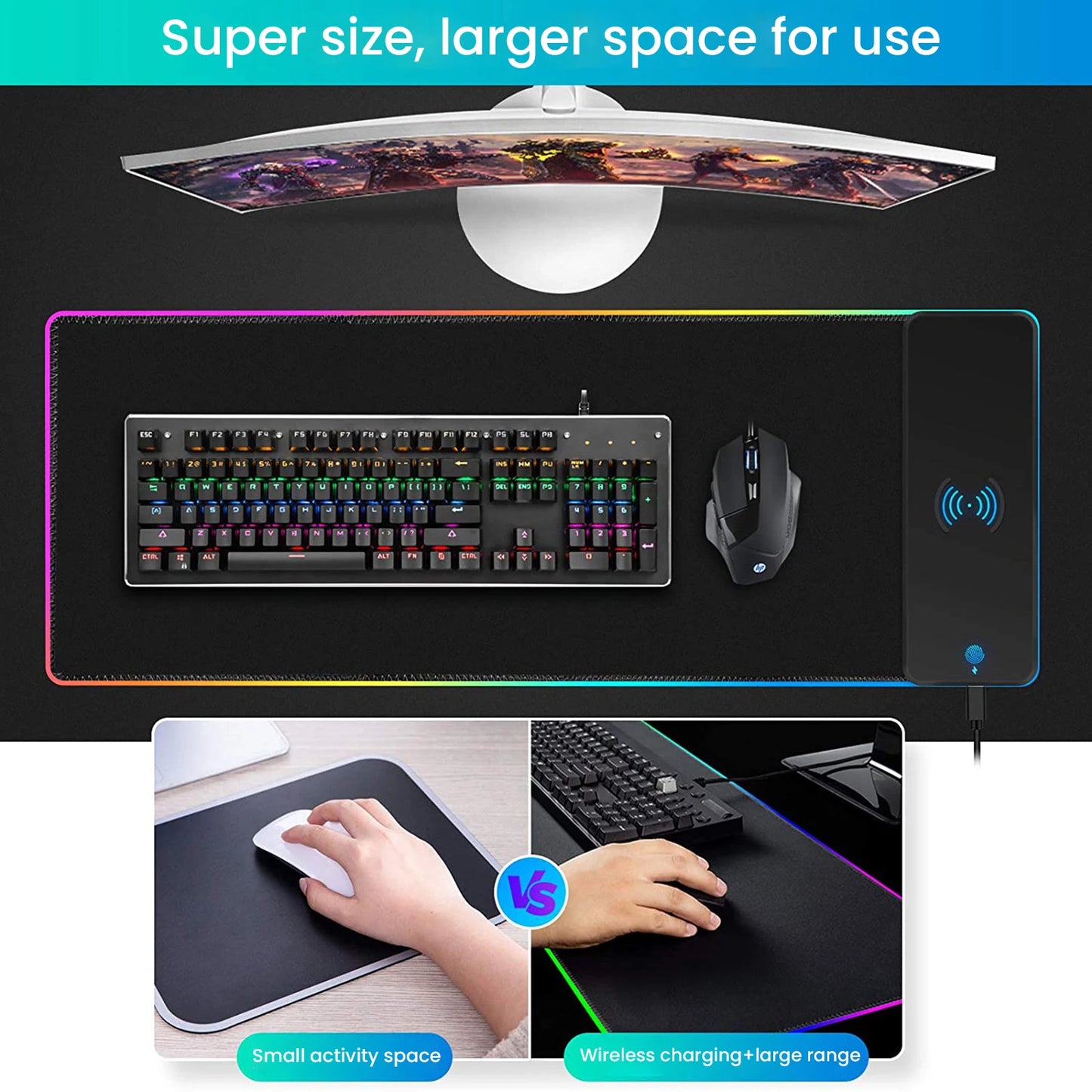 Wireless Charging Mouse Pad RGB Sexy Girl Gamer Table Mat Gaming Accessories MousePad Xxl Charging Mobile Phone Gaming Desk mat