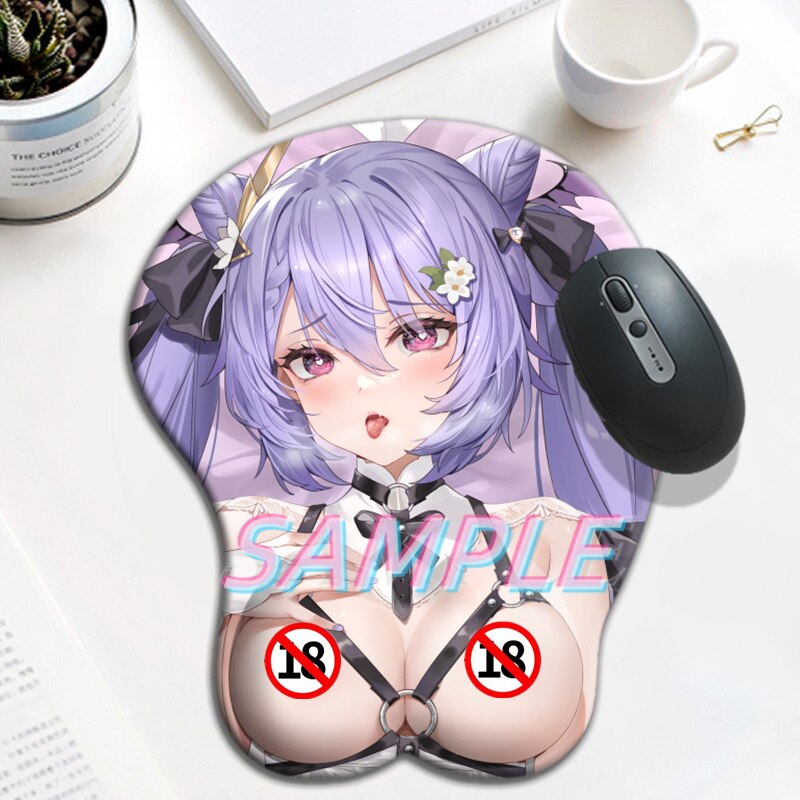 Tapis de souris Genshin Impact Keqing 3D Oppai kawaii Gamer Anime mignon repose-poignet tapis en gel de silicone seins tapis de souris