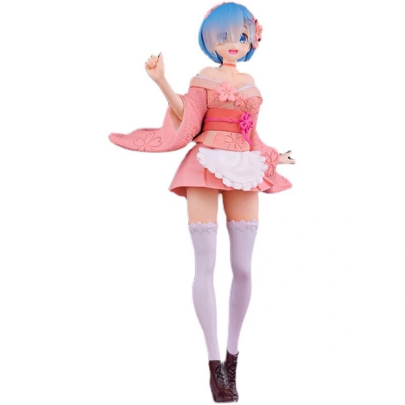 23CM Anime Lovely girl with blue hair Figure Kawaii Sakura kimono