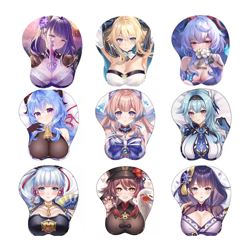 3D Genshin Impact Computer Mouse Pad Kawaii Hutao Stereo Mousepad with Wrist Guard Silicone Wrist Pad Gaming Mouse Mat Zhongli