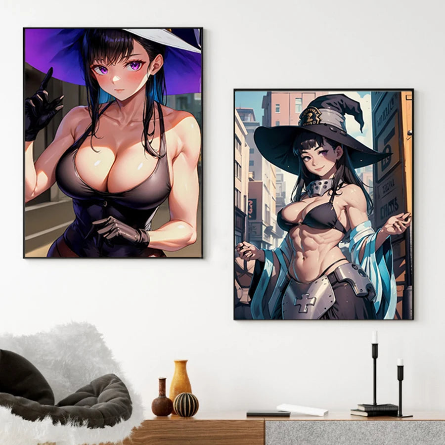 Hot Sexy Beauty Canvas Wall Art, Anime Girl Canvas Poster, Cartoon Anime Prints Poster For Living Room Home Decor Frameless