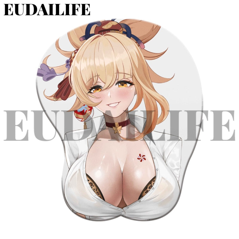 Yoimiya 3D Mousepad Hand Wrist Rest Mouse Pad Genshin Impact Sexy Mousepad Silicone Breast Oppai Soft Mouse Mat Office Work Gift