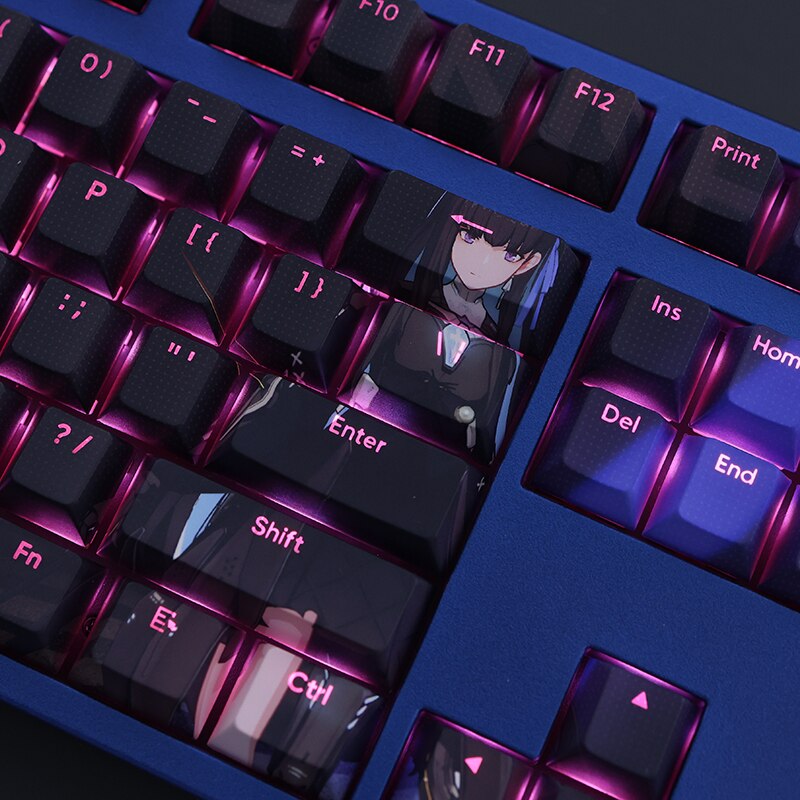 108 Keys/set GRAY RAVEN PUNISHI Selena Keycap PBT Dye Sub Backlit Keycaps Cartoon Anime Gaming Key Caps For ANSI 61 87 104 108