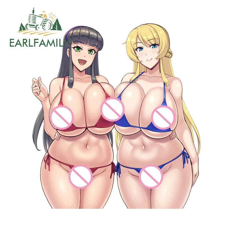 EARLFAMILY 13cm x 12.9cm Pyra Mythra Xenoblade Stickers Huge Breasts Hentai Boobs Female Fur Bikini Waifu NSFW Car Accessories