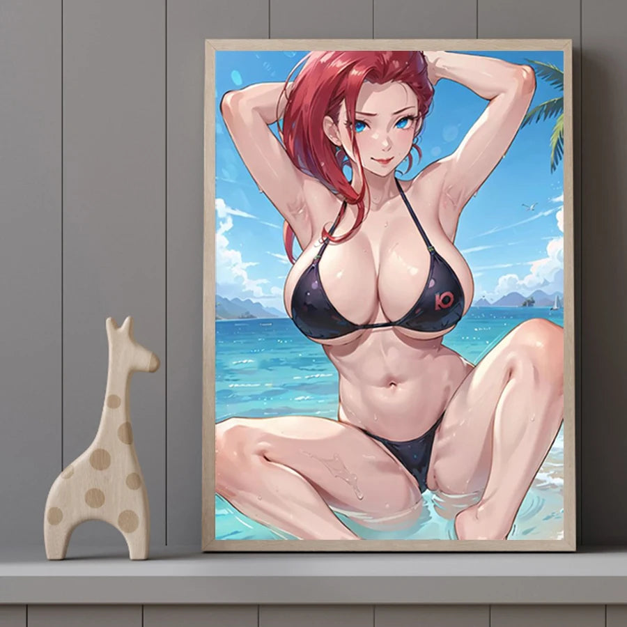 Hot Sexy Beauty Canvas Wall Art, Anime Girl Canvas Poster, Cartoon Anime Prints Poster For Living Room Home Decor Frameless