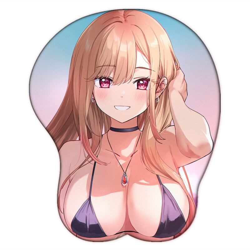 New Anime My Dress-Up Darling Marin Kitagawa Sexy Big Breast 3D Mouse Pad Cute Manga Pad with Wrist Oppai Silicone Gel Boob Mat