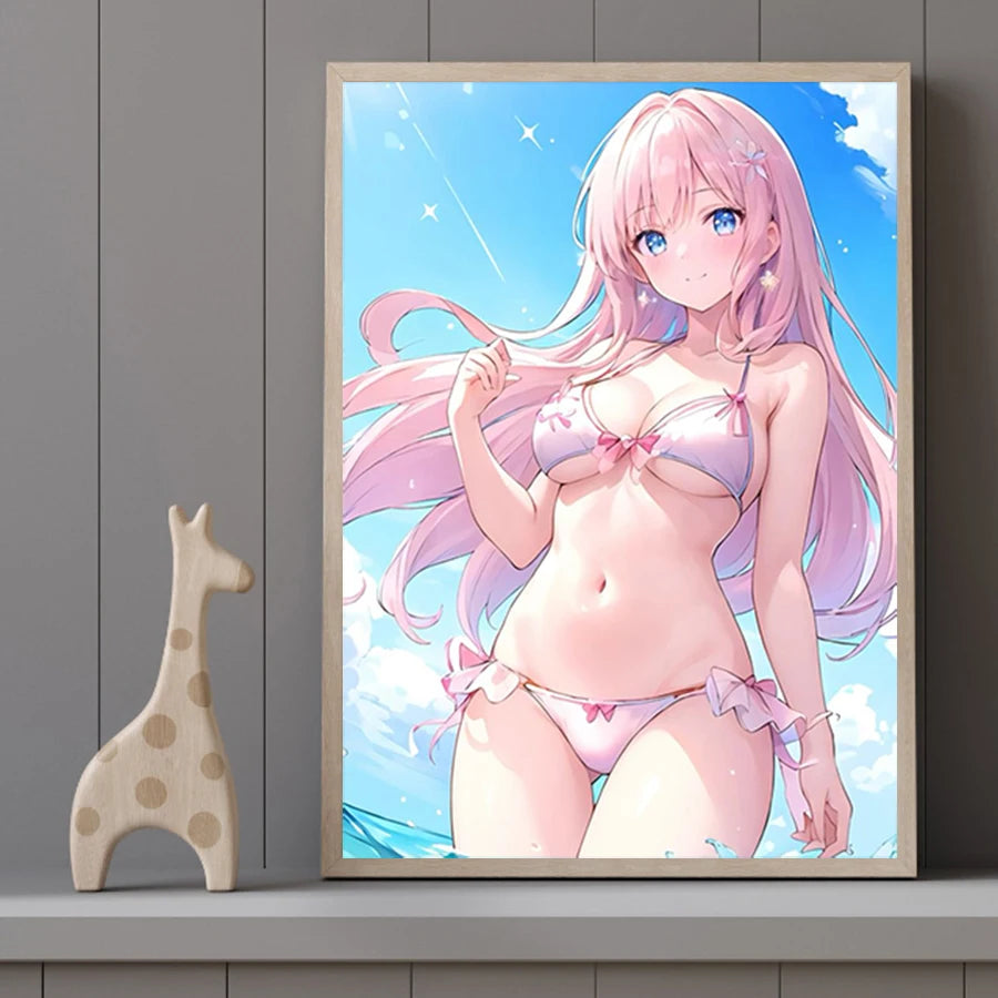 Hot Sexy Beauty Canvas Wall Art, Bikini Girl Canvas Poster, Cartoon Anime Prints Poster For Living Room Home Decor Frameless