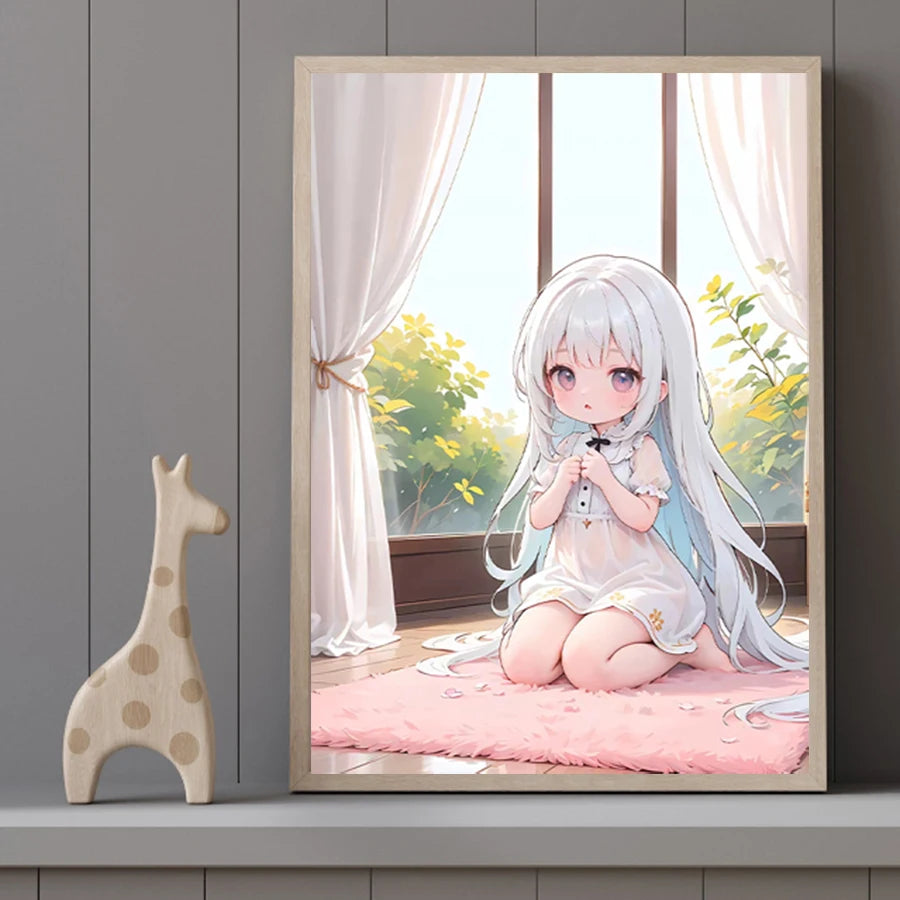 Cute Little Girl Canvas Wall Art, Lovely Loli Canvas Poster, Cartoon Anime Prints Poster For Living Room Home Decor Frameless