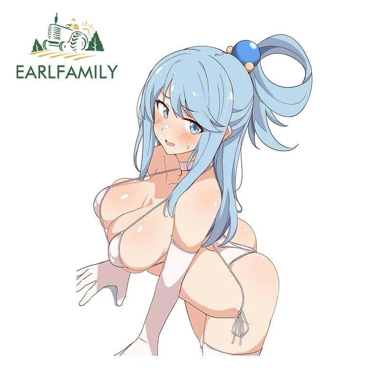 EARLFAMILY 13cm x 8.3cm for Aqua Cute Loli Car Stickers DIY Anime Creative Decal Scratch-Proof Windows Trunk Car Door Protector