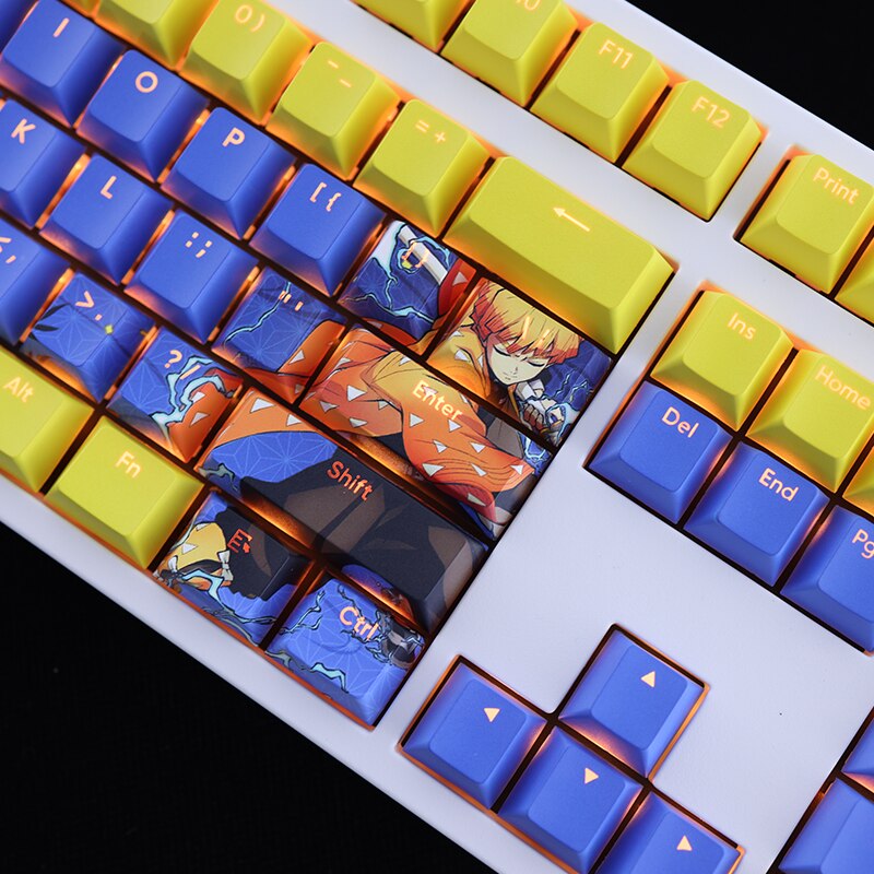 108 Keys/set Demon Slayer Agatsuma Zenitsu Keycap PBT Dye Subbed Backlit Keycaps Cartoon Anime Gaming Key Caps Cherry Profile