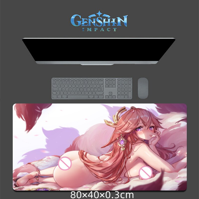 Genshin Impact Yae Miko Sexy 3D Chest Mouse Pad Big Gaming Anime Cute Manga MousePad with Wrist Rest Oppai XXL Large Desk Mat