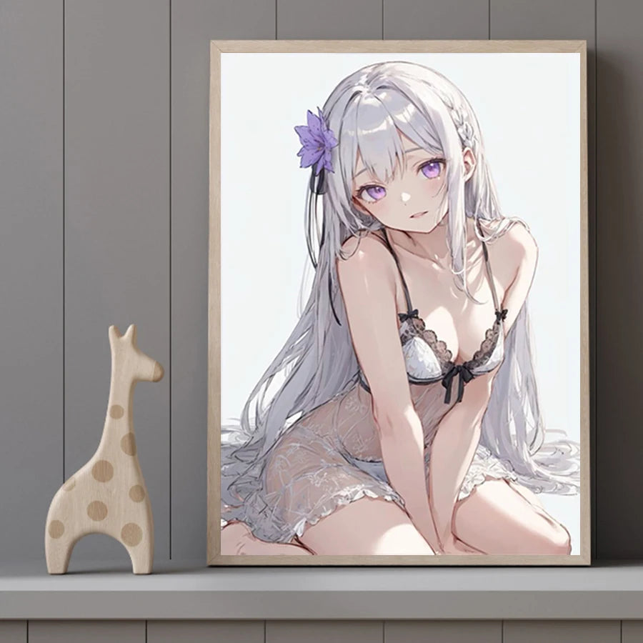 Hot Sexy Beauty Canvas Wall Art, Anime Girl Canvas Poster, Cartoon Anime Prints Poster For Living Room Home Decor Frameless