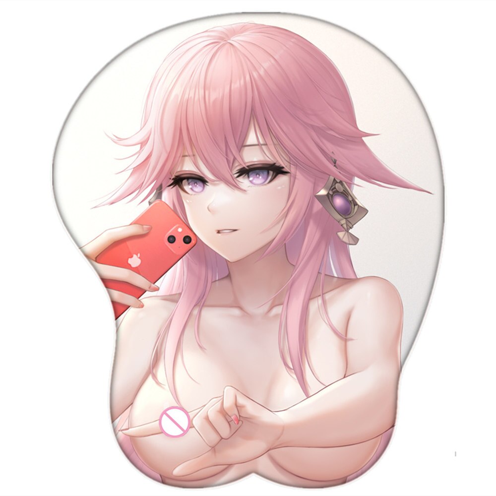 Yae Miko Genshin Impact Gaming Anime Sexy Mouse Pad Cute Manga Breast Wrist Rest 3D Oppai Silicone Gel Desk Mat Gamer Mousepad