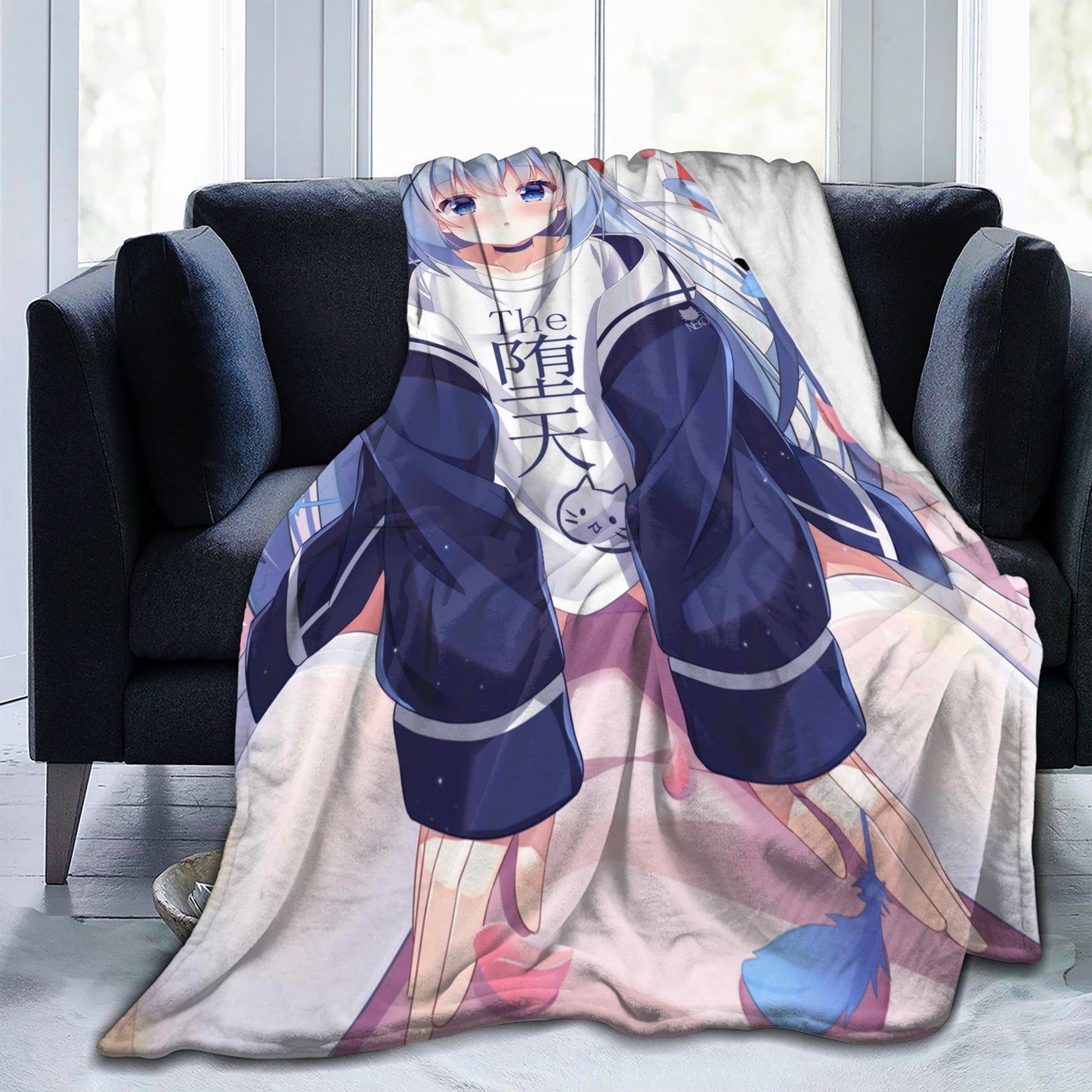 Japanese Anime Gochuumon wa Usagi Desu ka Soft Throw Blanket, Personalized Warm Lightweight Flannel Blankets for Couch Bed Decor