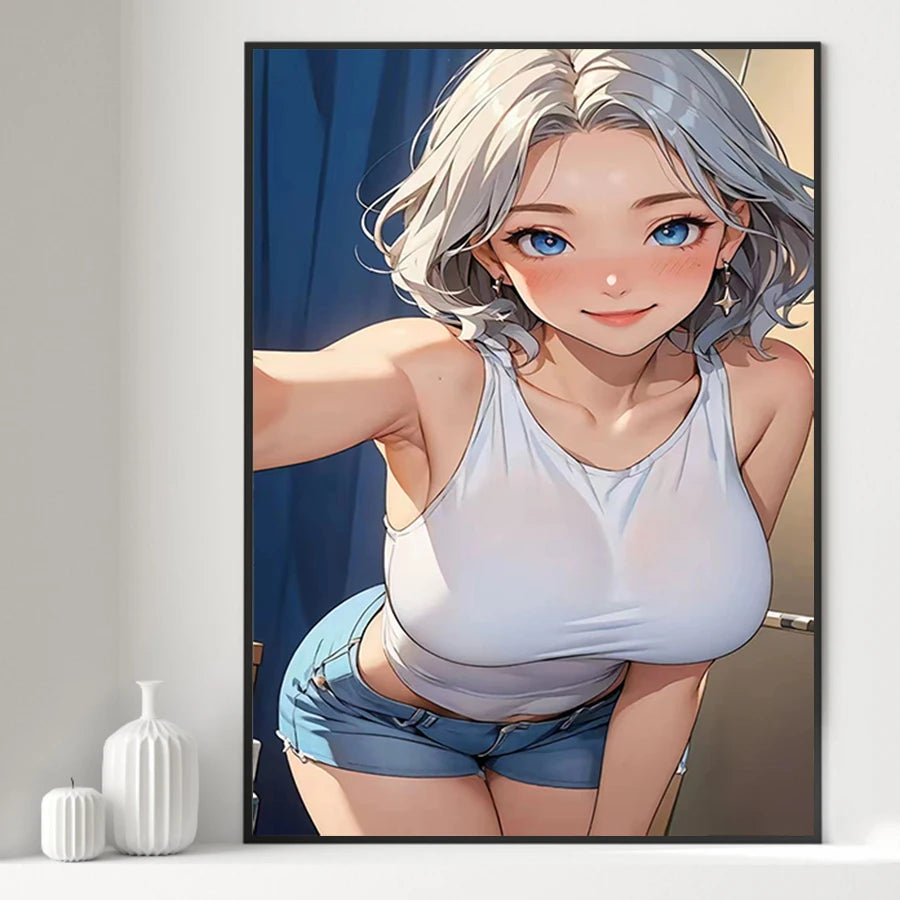 Hot Sexy Beauty Canvas Wall Art, Anime Girl Canvas Poster, Cartoon Anime Prints Poster For Living Room Home Decor Frameless