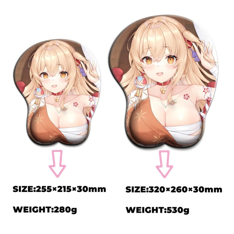 Yoimiya 3D Chest Mousepad Cute Genshin Impact Gaming Figure Anime Mouse Pad with Wrist Rest Kawaii Desk Pad