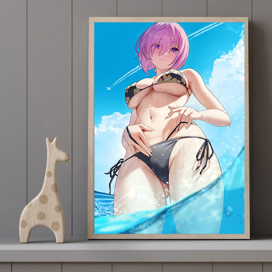 Hot Sexy Beauty Canvas Wall Art, Bikini Girl Canvas Poster, Cartoon Anime Prints Poster For Living Room Home Decor Frameless