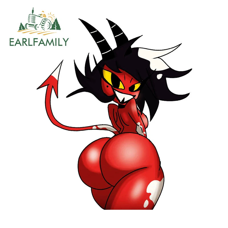 EARLFAMILY 13cm x 11.3cm for Helluva Boss Hentai Ass Car Sticker Sexy Anime Devil Girl Decal Waifu RV Car Accessories Decoration